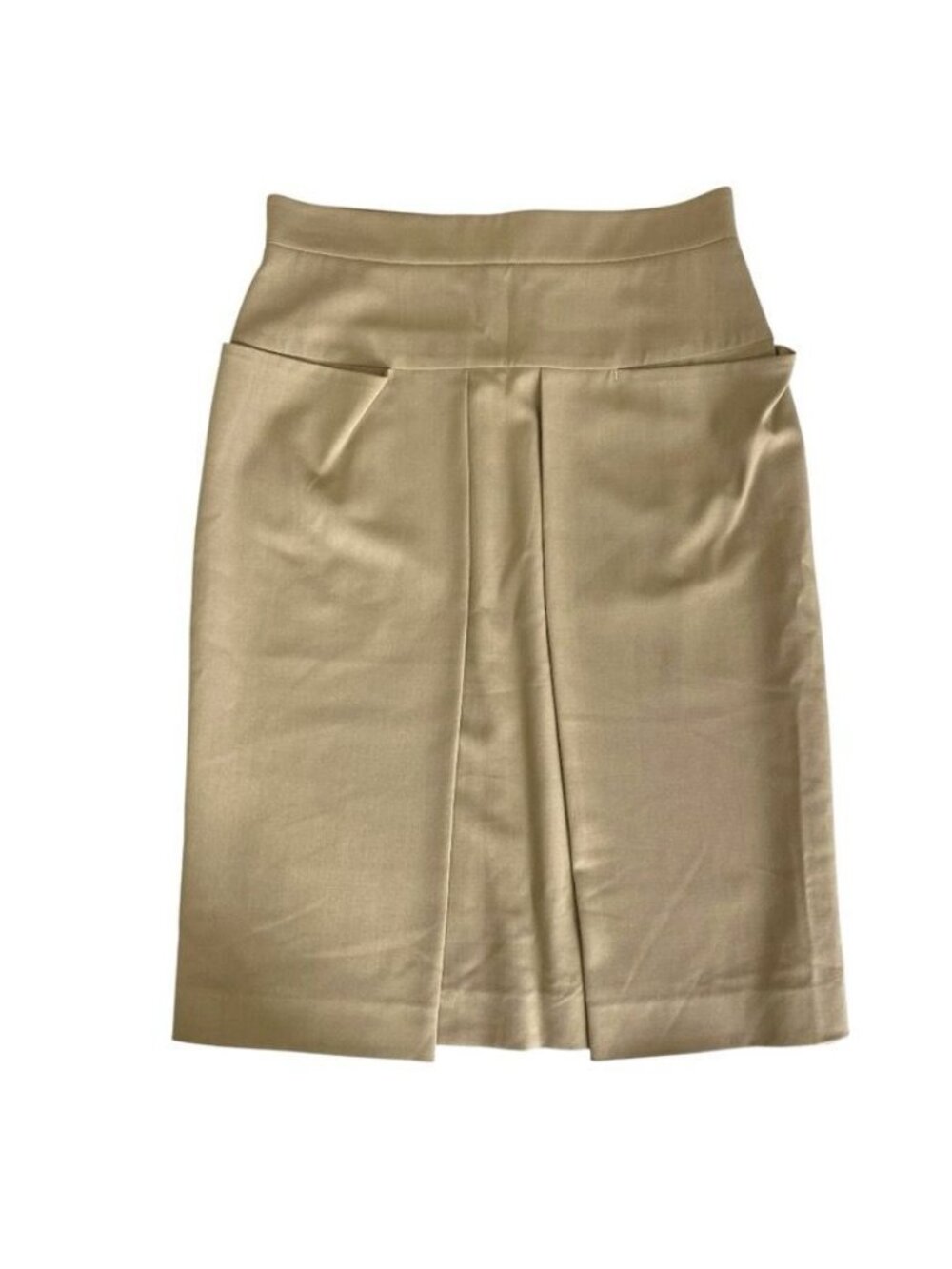 Hermes Tight Skirt Front Pleated Knee Length Wool Beige Business